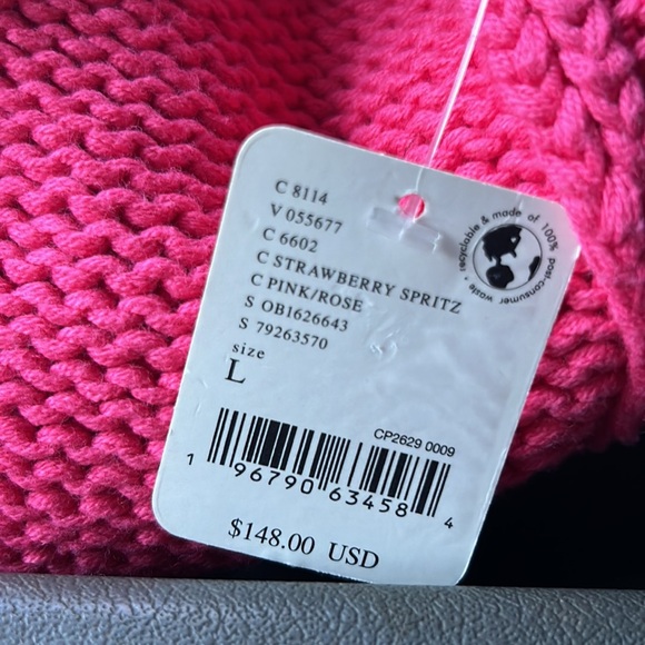 NWT FREE PEOPLE alli V neck chunky oversized sweater strawberry spritz size L - Picture 9 of 11